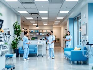 Clinică medicală modernă cu echipamente avansate.