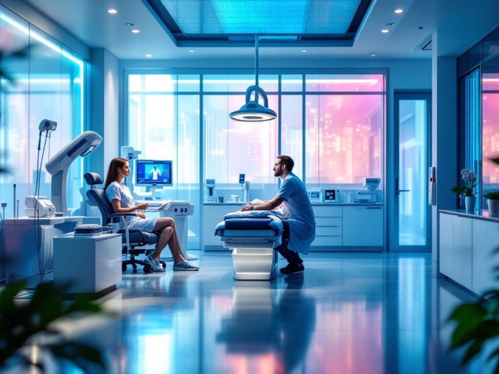Clinică medicală modernă cu echipamente avansate.
