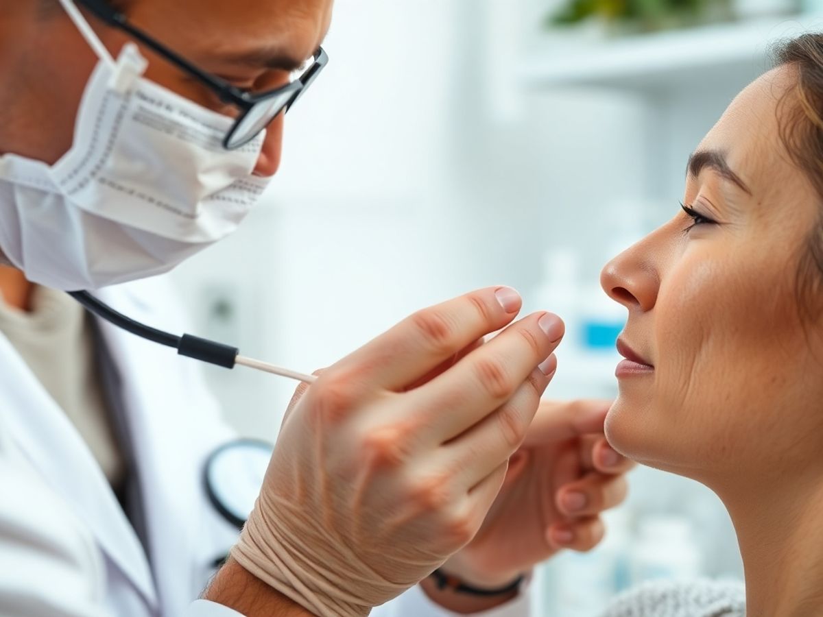 Dermatolog examinează pielea unui pacient în clinică.