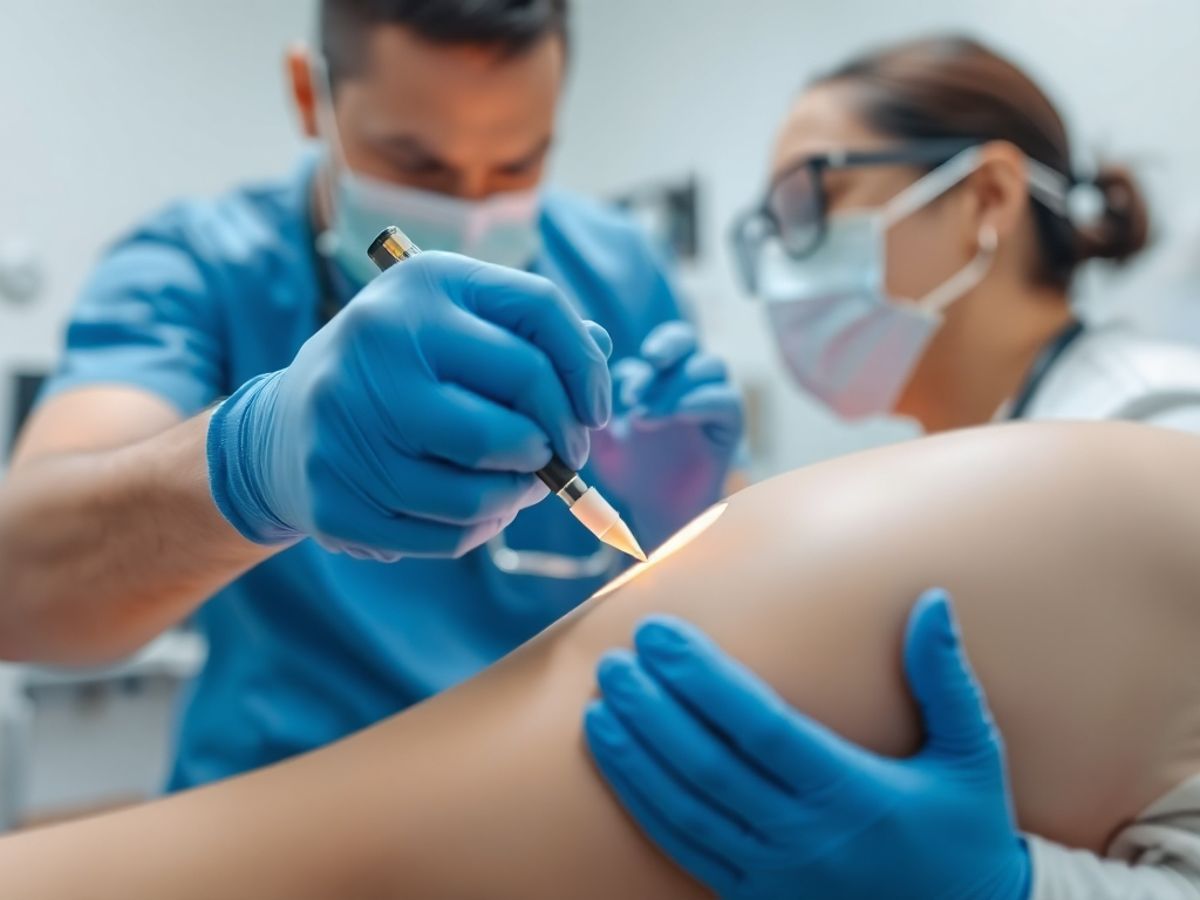 Examinare medicală detaliată într-un cabinet medical.