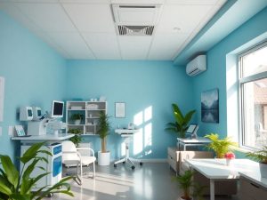Interior modern al unei clinici medicale prietenoase.