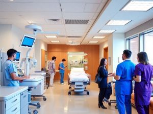 Interior spital privat modern cu echipamente medicale avansate.