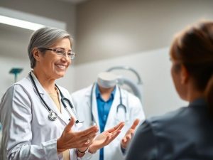 Medicul oferind sfaturi utile pacientului in cabinet.