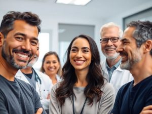 Oameni zâmbitori la un control medical de rutină