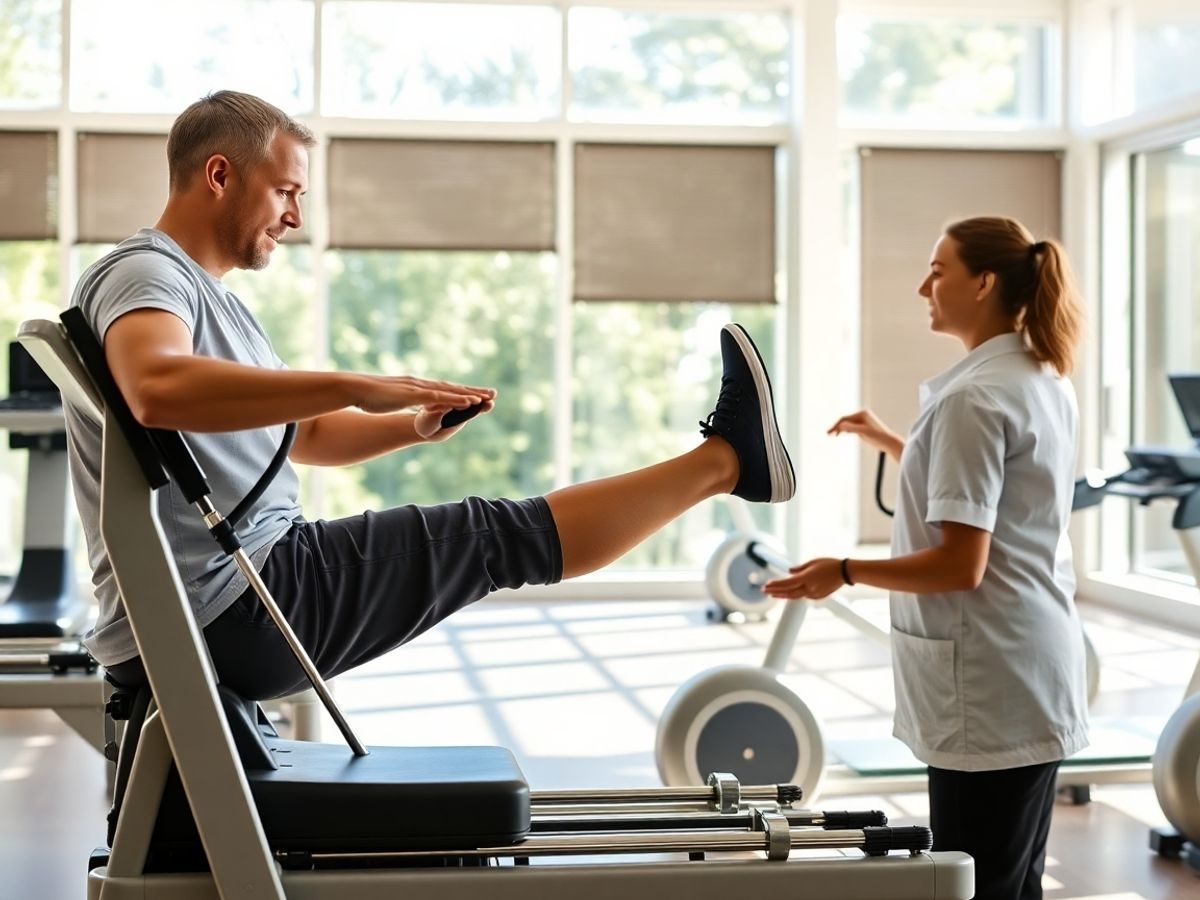 Persoană în recuperare, fizioterapie, exerciții, mișcare, sală